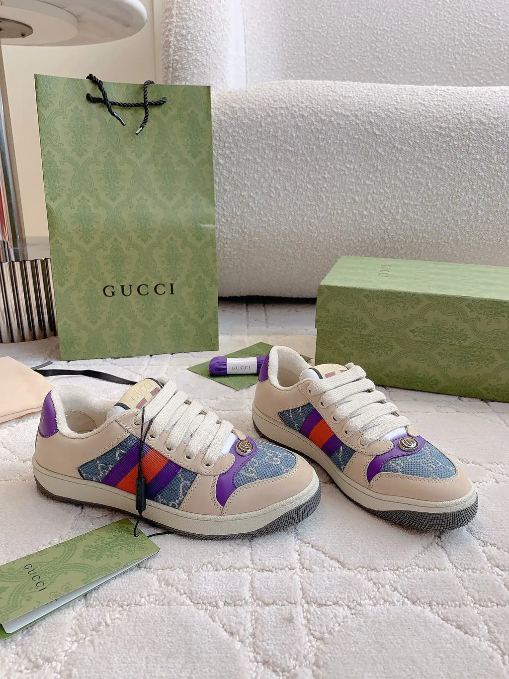Gucci Screener Sneakers Leather Fabric 323401