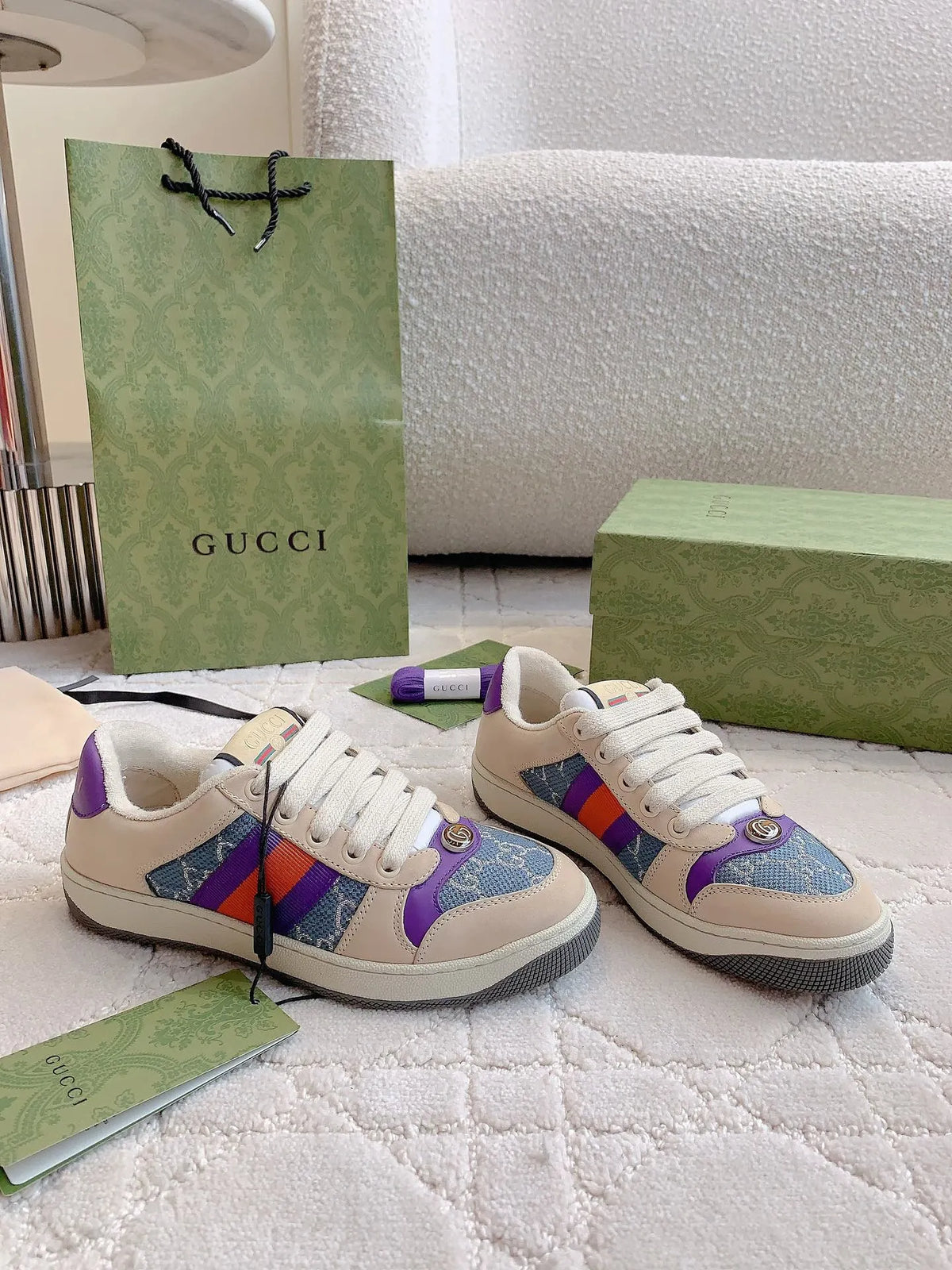 Gucci Screener Sneakers Leather Fabric 323401