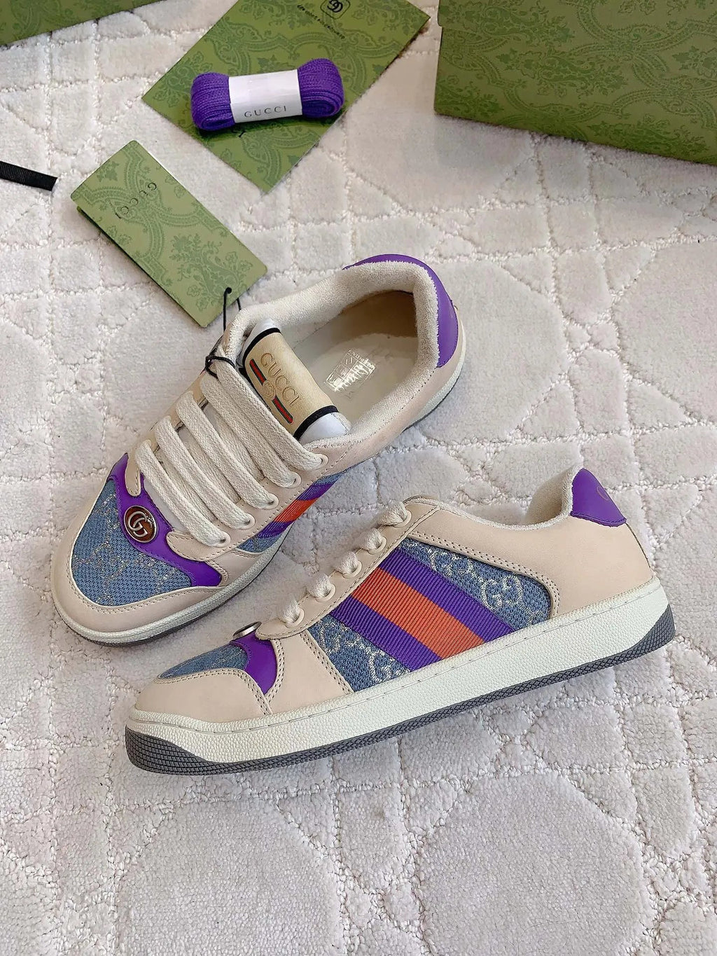 Gucci Screener Sneakers Leather Fabric 323401