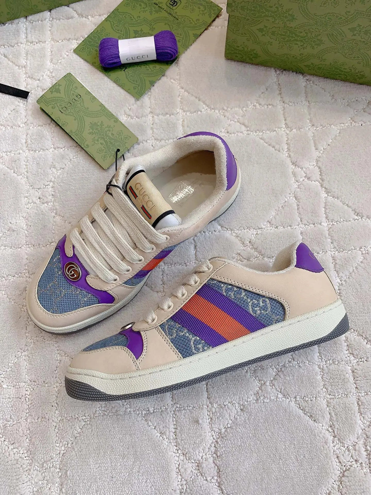 Gucci Screener Sneakers Leather Fabric 323401