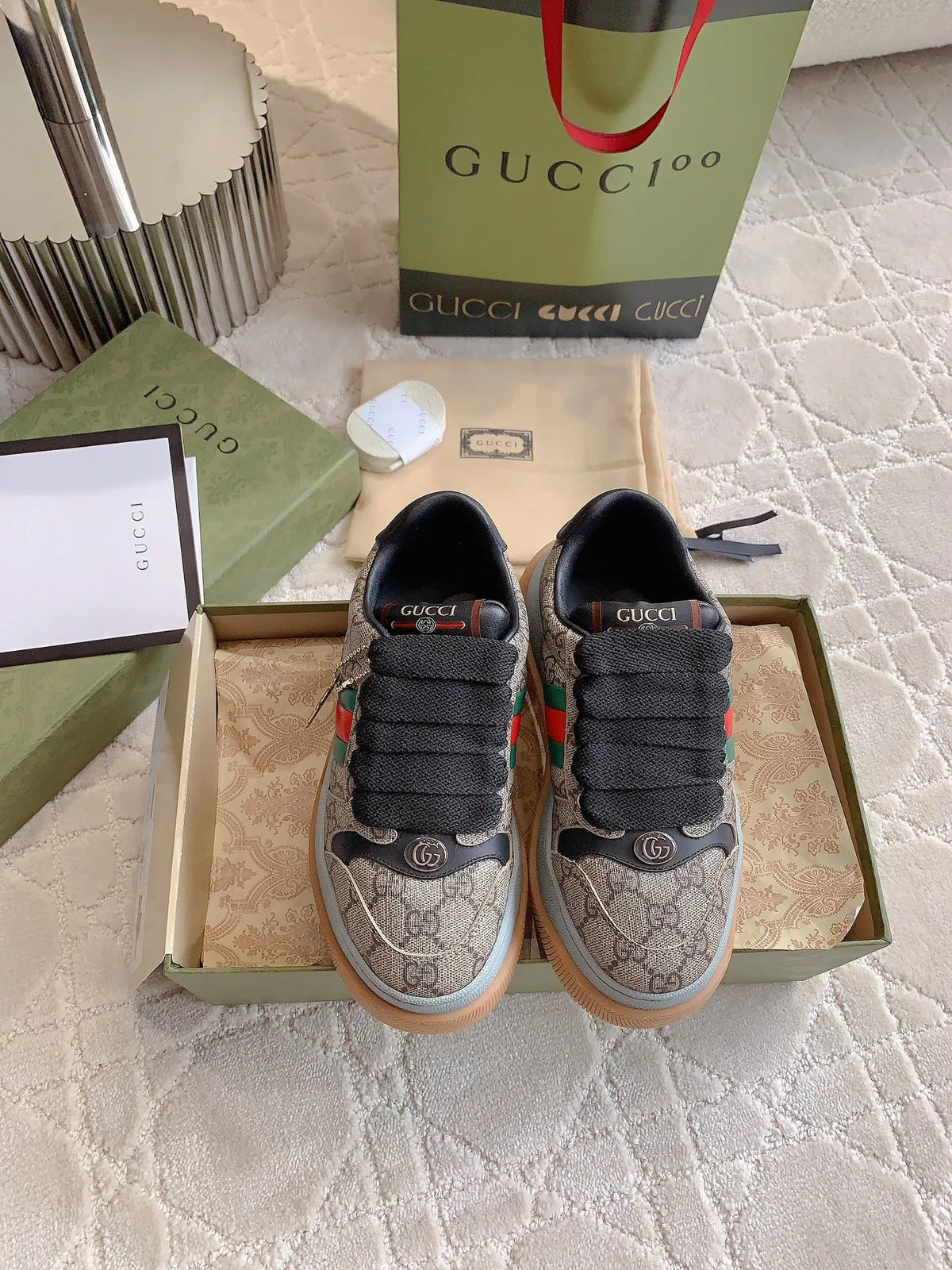 Gucci Thick-Soled Shoes Leather Fabric 323351