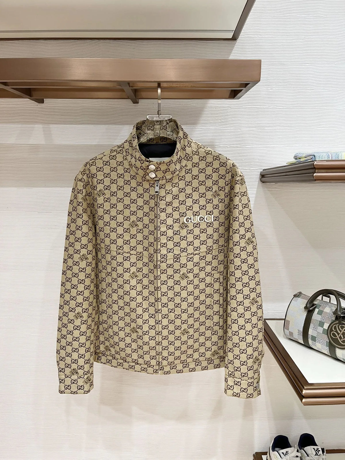 Gucci Unisex GG Monogram Stand Collar Down Jacket Khaki