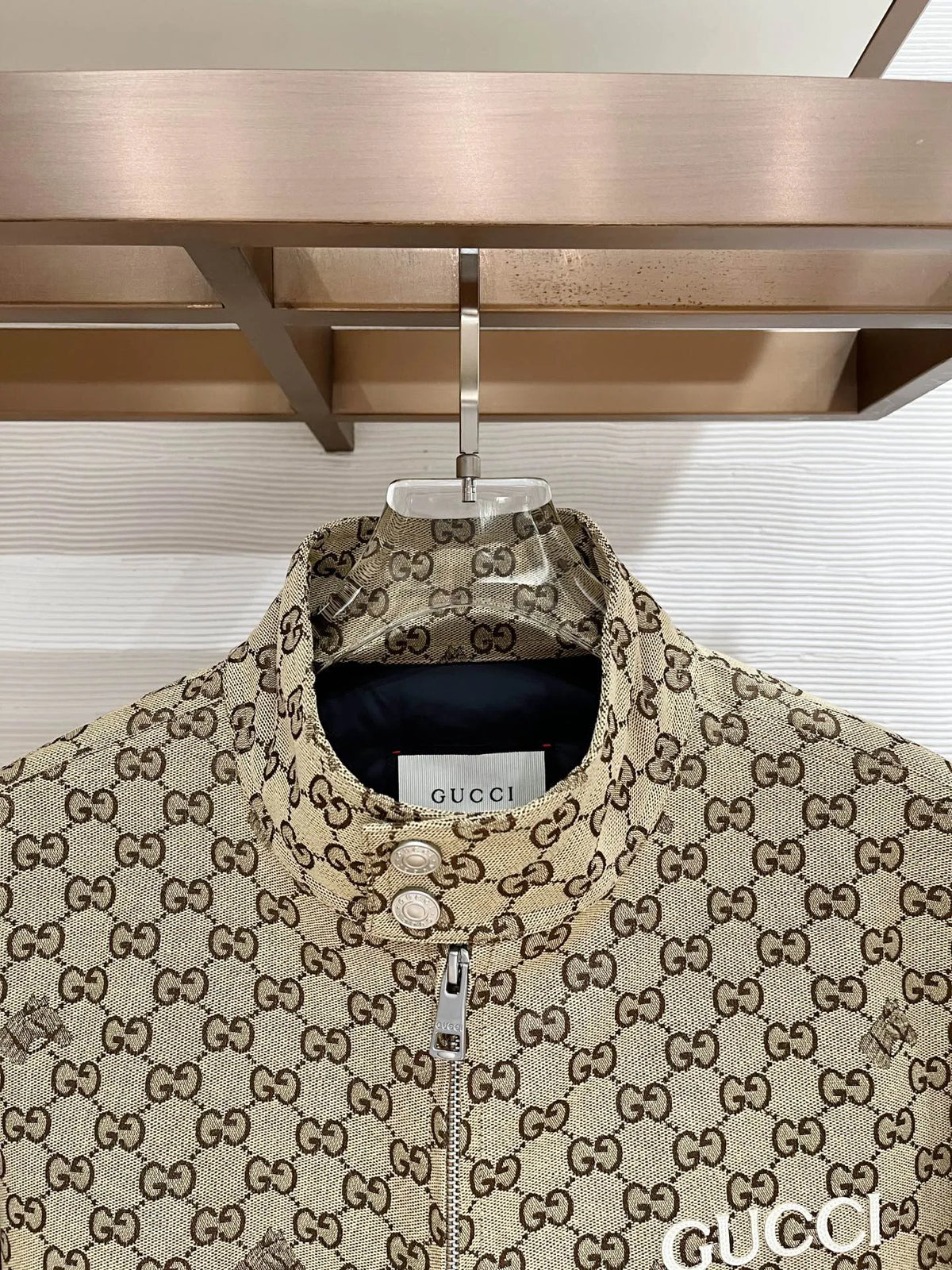 Gucci Unisex GG Monogram Stand Collar Down Jacket Khaki