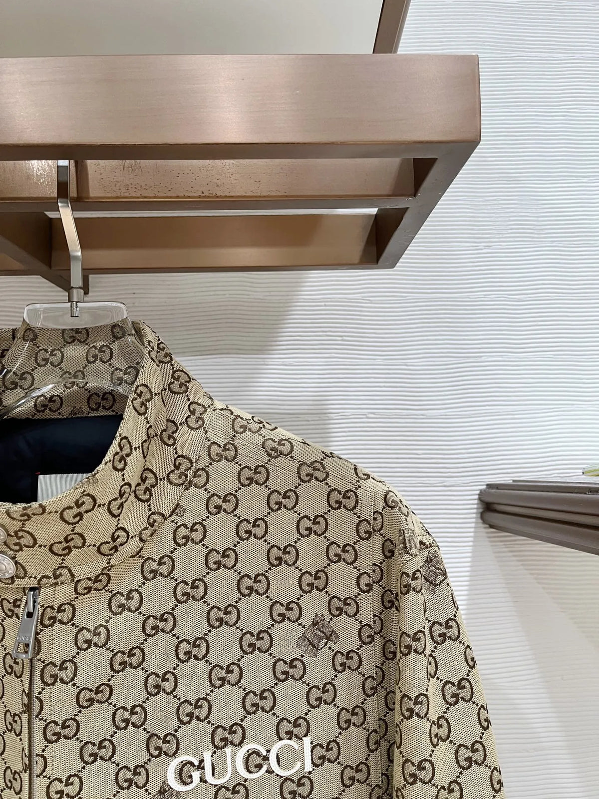 Gucci Unisex GG Monogram Stand Collar Down Jacket Khaki