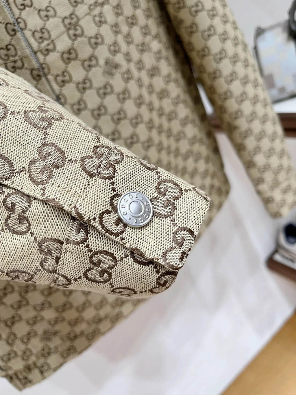 Gucci Unisex GG Monogram Stand Collar Down Jacket Khaki