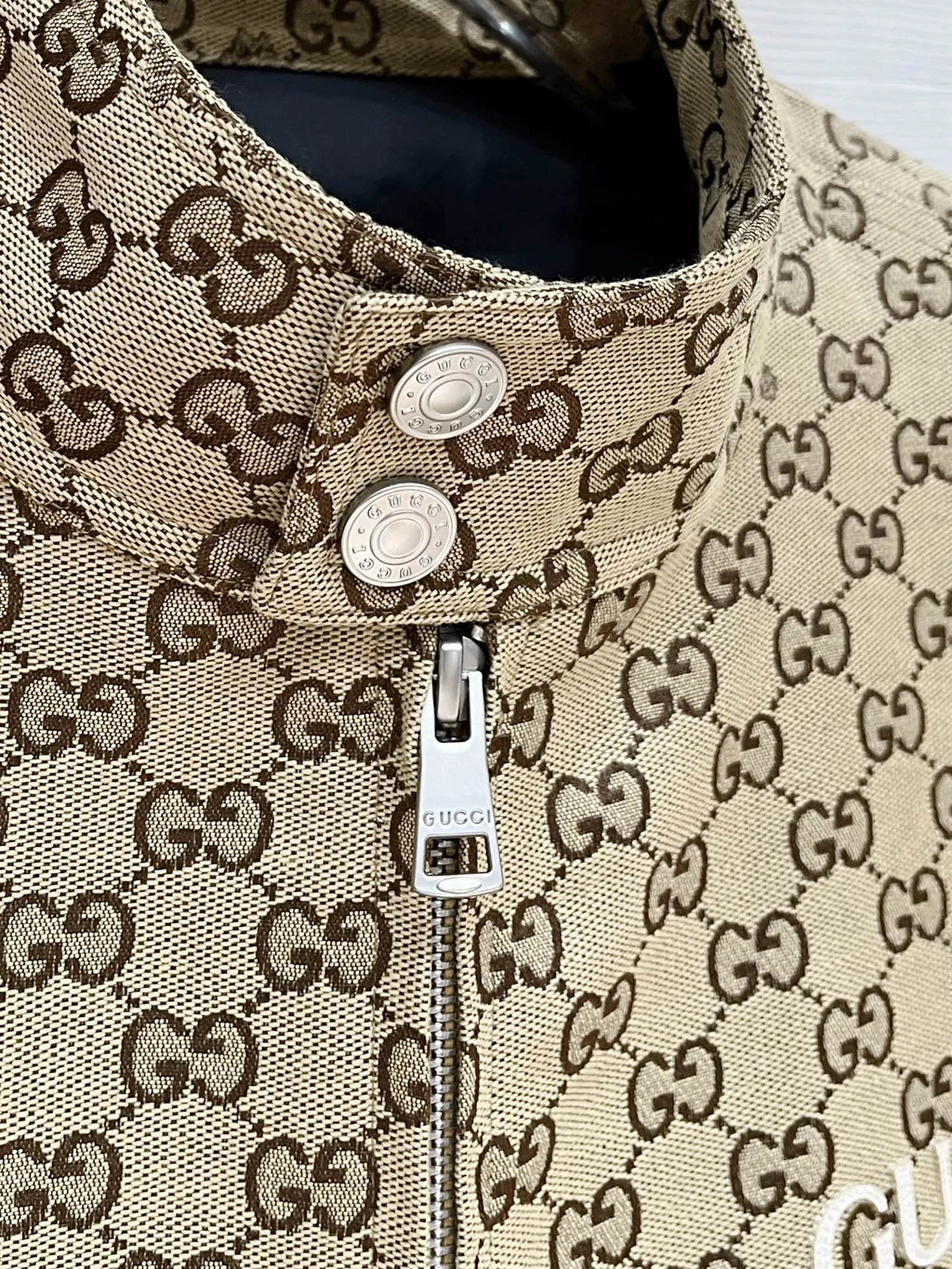 Gucci Unisex GG Monogram Stand Collar Down Jacket Khaki