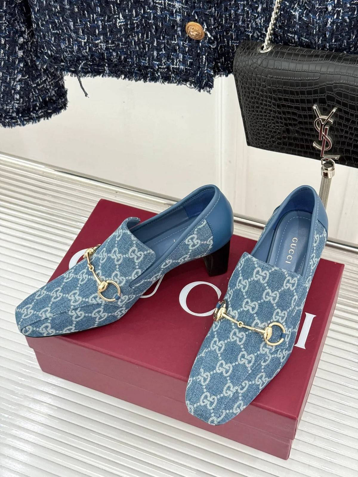 Gucci Women's GG Monogram Horsebit Block Heel Pumps 26WF