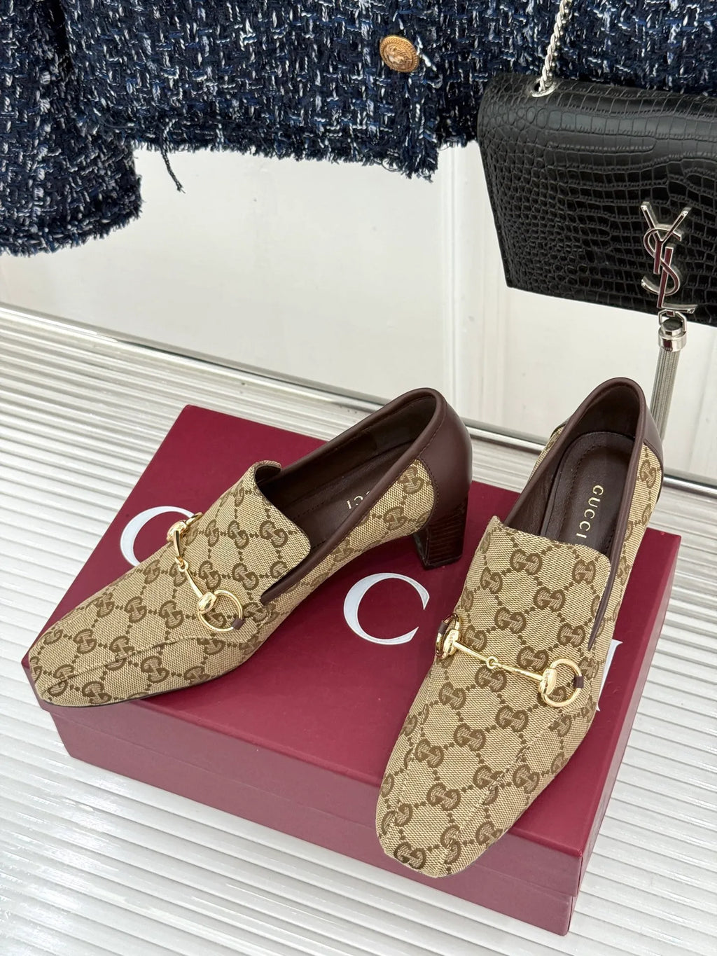 Gucci Women's Horsebit Monogram Block Heel Pumps 26WF