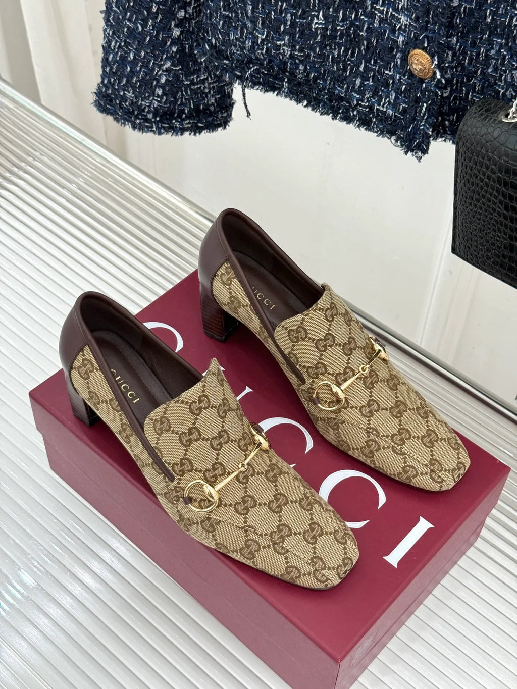 Gucci Women's Horsebit Monogram Block Heel Pumps 26WF