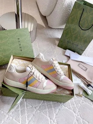 Gucci Women's Screener Distressed Sneakers Cowhide Leather 323371