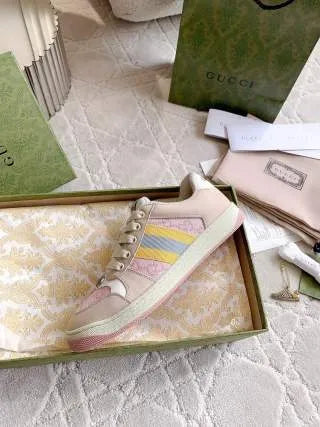 Gucci Women's Screener Distressed Sneakers Cowhide Leather 323371