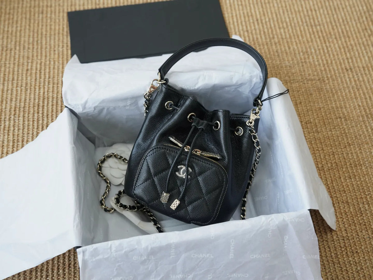 Hass Caviar Calfskin Small Drawstring Bucket Bag 136867