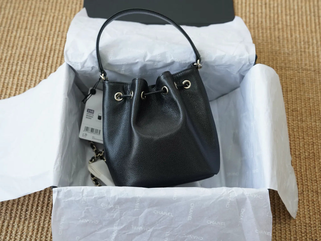 Hass Caviar Calfskin Small Drawstring Bucket Bag 136867