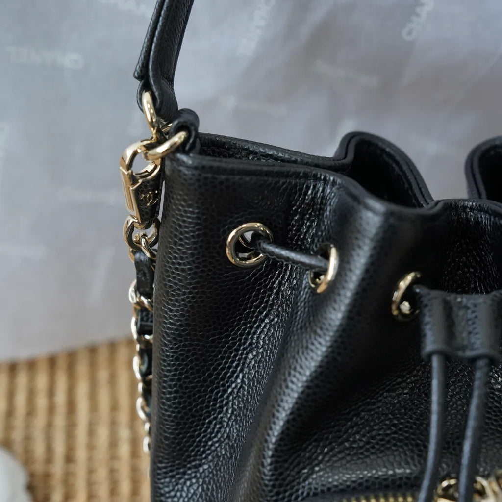 Hass Caviar Calfskin Small Drawstring Bucket Bag 136867