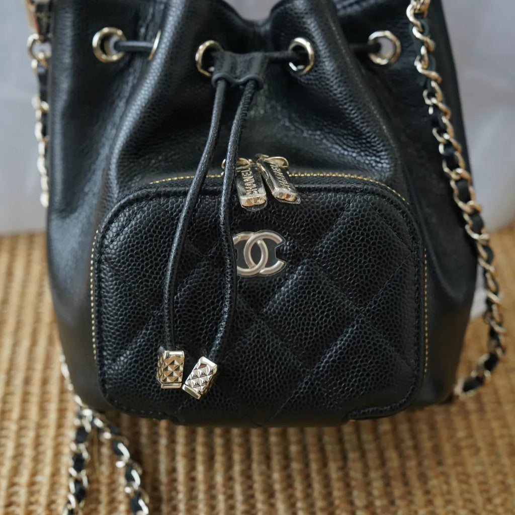 Hass Caviar Calfskin Small Drawstring Bucket Bag 136867