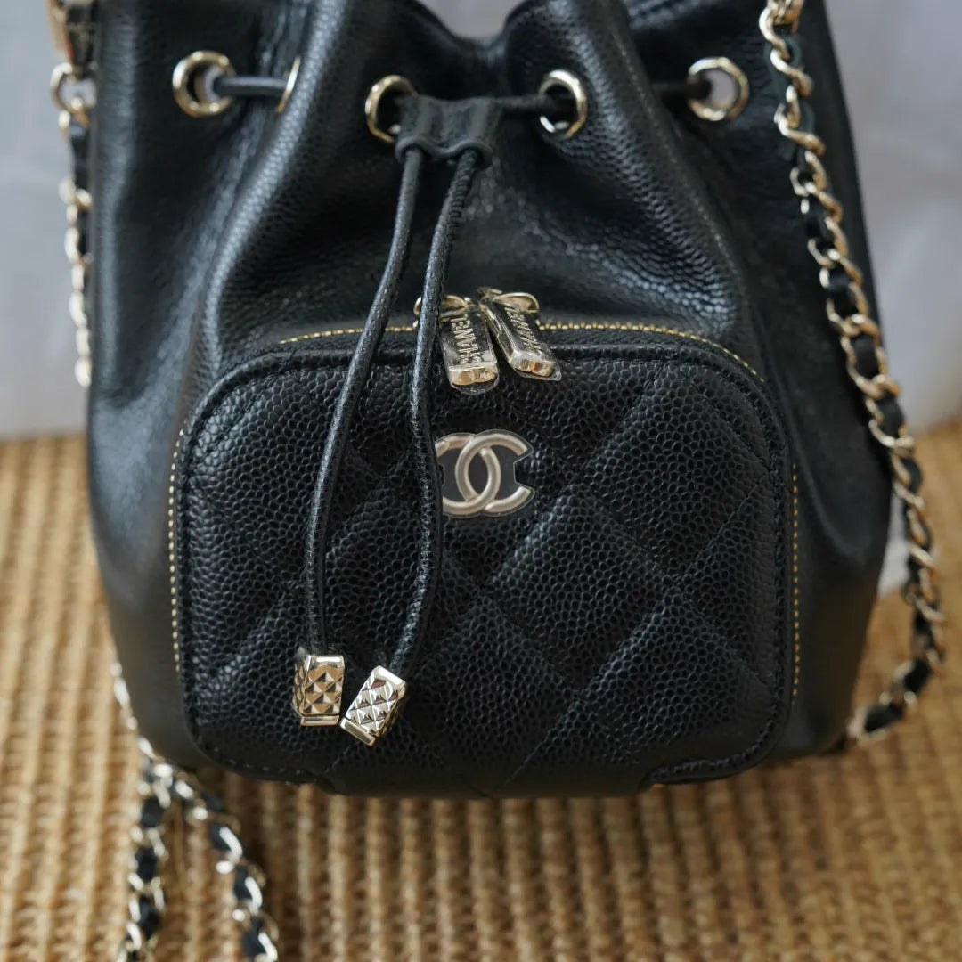 Hass Caviar Calfskin Small Drawstring Bucket Bag 136867