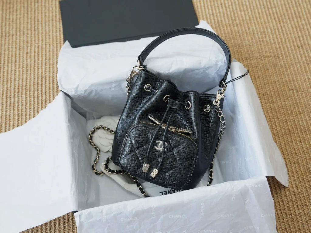 Hass Caviar Calfskin Small Drawstring Bucket Bag 136867