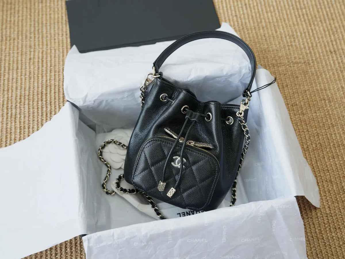Hass Caviar Calfskin Small Drawstring Bucket Bag 136867