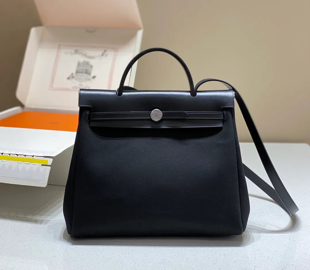 Herbag 12.2 in Canvas Leather Handbag 12120000 Black