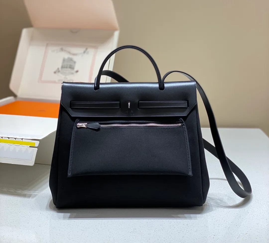 Herbag 12.2 in Canvas Leather Handbag 12120000 Black