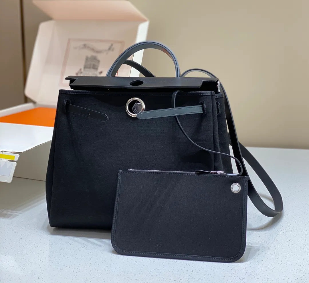 Herbag 12.2 in Canvas Leather Handbag 12120000 Black