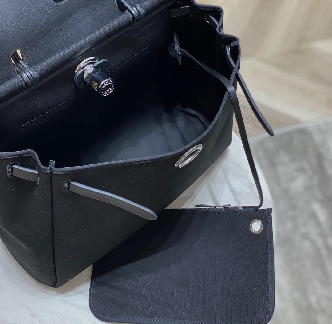 Herbag 12.2 in Canvas Leather Handbag 12120000 Black
