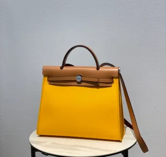 Herbag 31 Canvas and Leather Shoulder Bag Amber Yellow