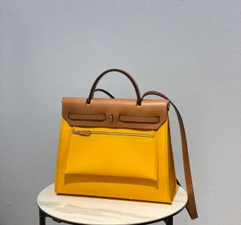 Herbag 31 Canvas and Leather Shoulder Bag Amber Yellow