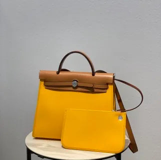 Herbag 31 Canvas and Leather Shoulder Bag Amber Yellow