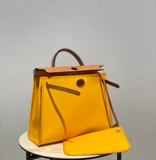 Herbag 31 Canvas and Leather Shoulder Bag Amber Yellow