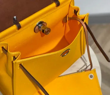 Herbag 31 Canvas and Leather Shoulder Bag Amber Yellow