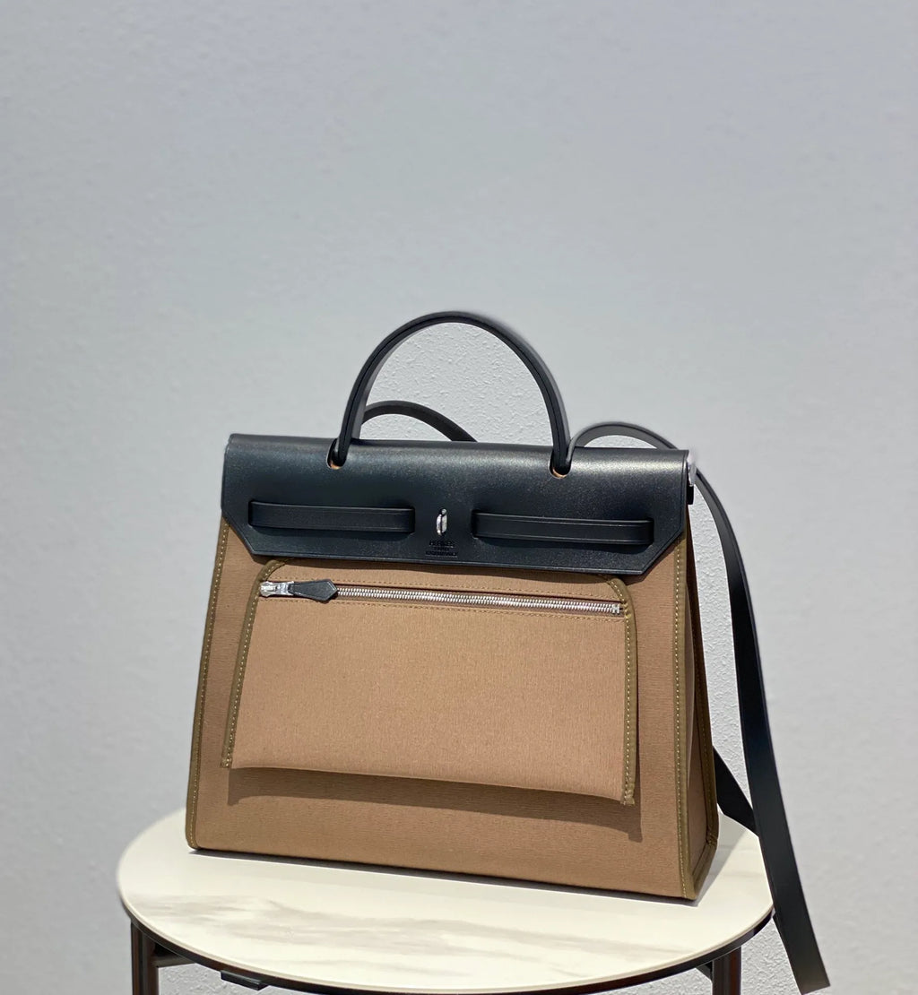 Herbag 31 Canvas and Leather Shoulder Bag Elephant Grey
