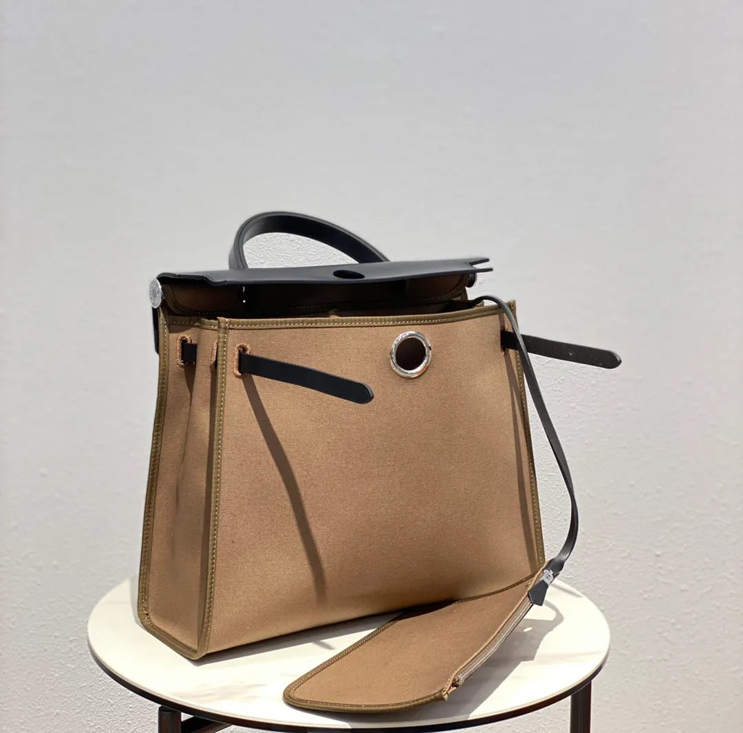 Herbag 31 Canvas and Leather Shoulder Bag Elephant Grey