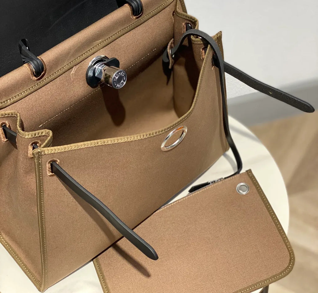 Herbag 31 Canvas and Leather Shoulder Bag Elephant Grey