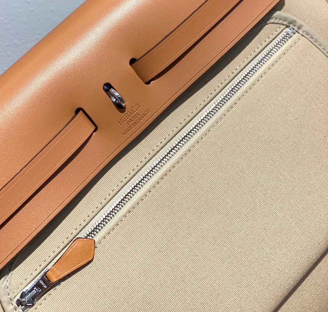 Herbag 31 Canvas and Leather Shoulder Bag Milk Apricot