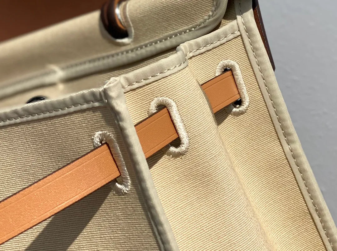 Herbag 31 Canvas and Leather Shoulder Bag Milk Apricot