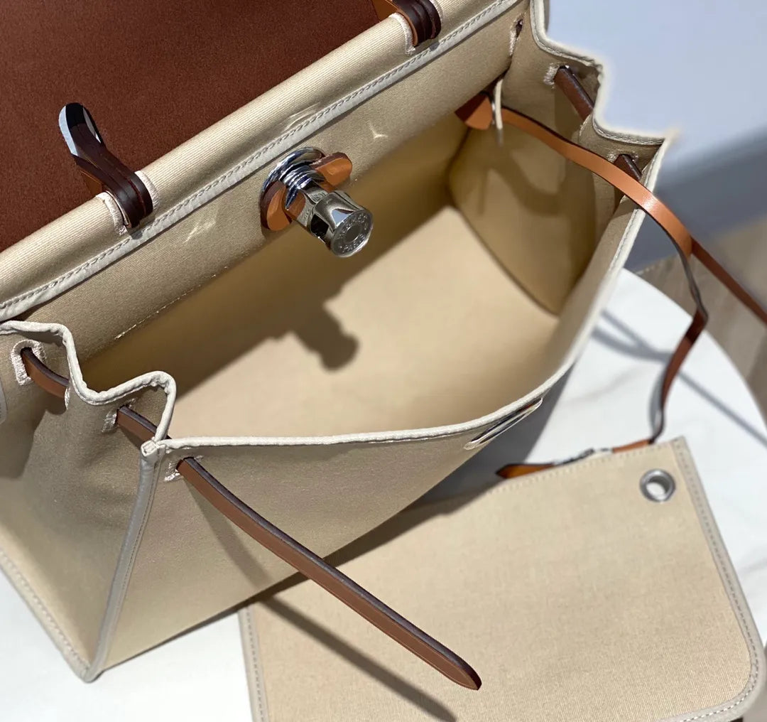 Herbag 31 Canvas and Leather Shoulder Bag Milk Apricot
