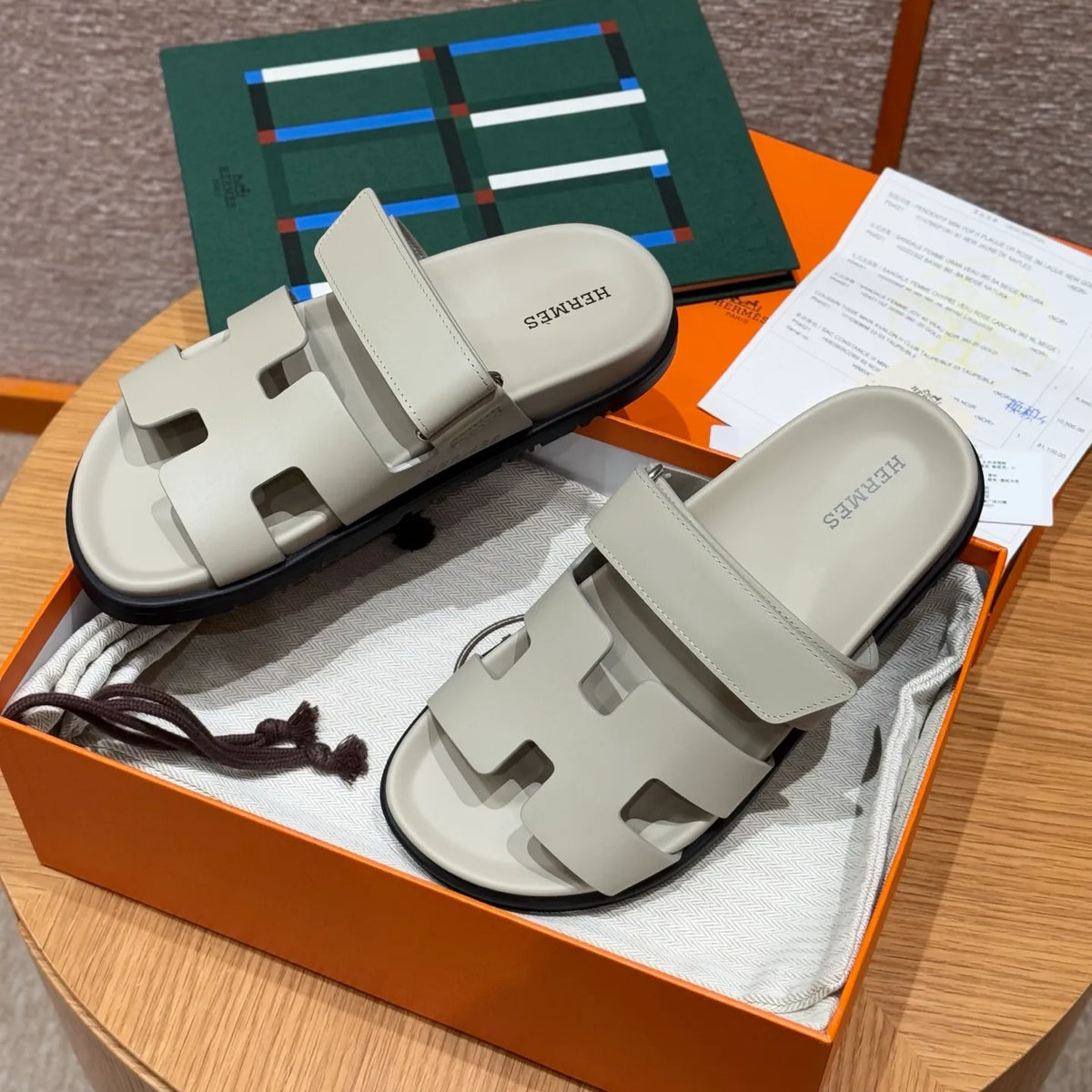 Hermes 225 Chypre Sandals Calfskin Smooth Swift Rubber 333017