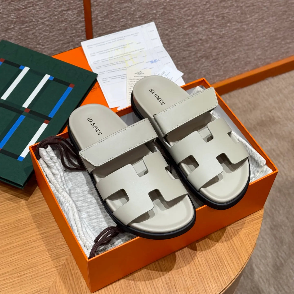 Hermes 225 Chypre Sandals Calfskin Smooth Swift Rubber 333017