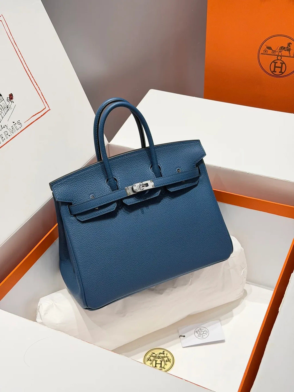 Hermès Birkin 25 Togo Leather Handbag Deep Blue