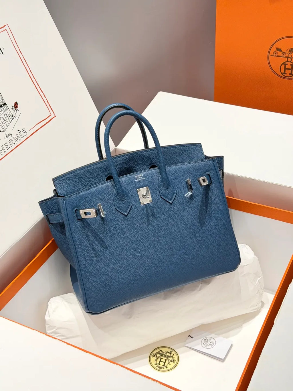 Hermès Birkin 25 Togo Leather Handbag Deep Blue