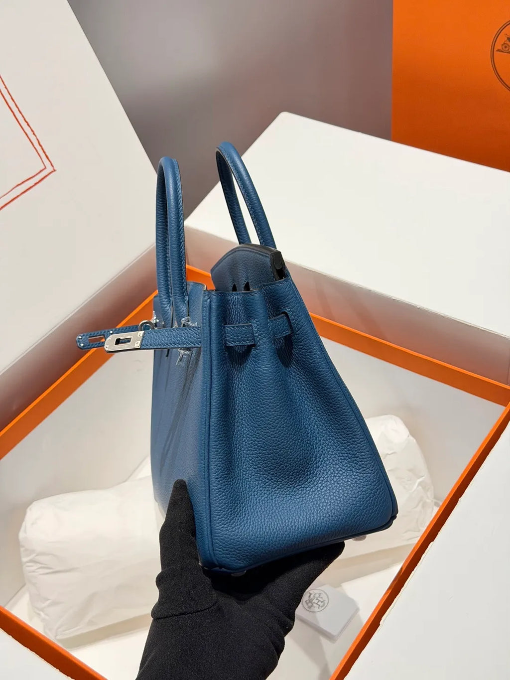 Hermès Birkin 25 Togo Leather Handbag Deep Blue