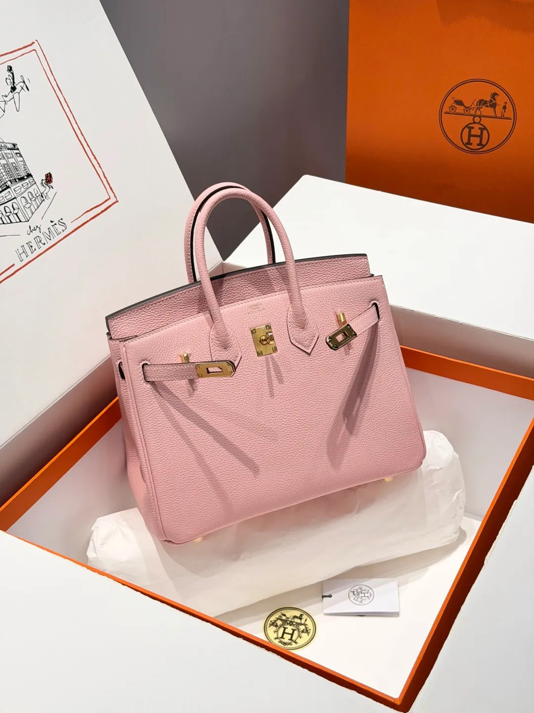 Hermès Birkin 25 Togo Leather Handbag Rose Sakura