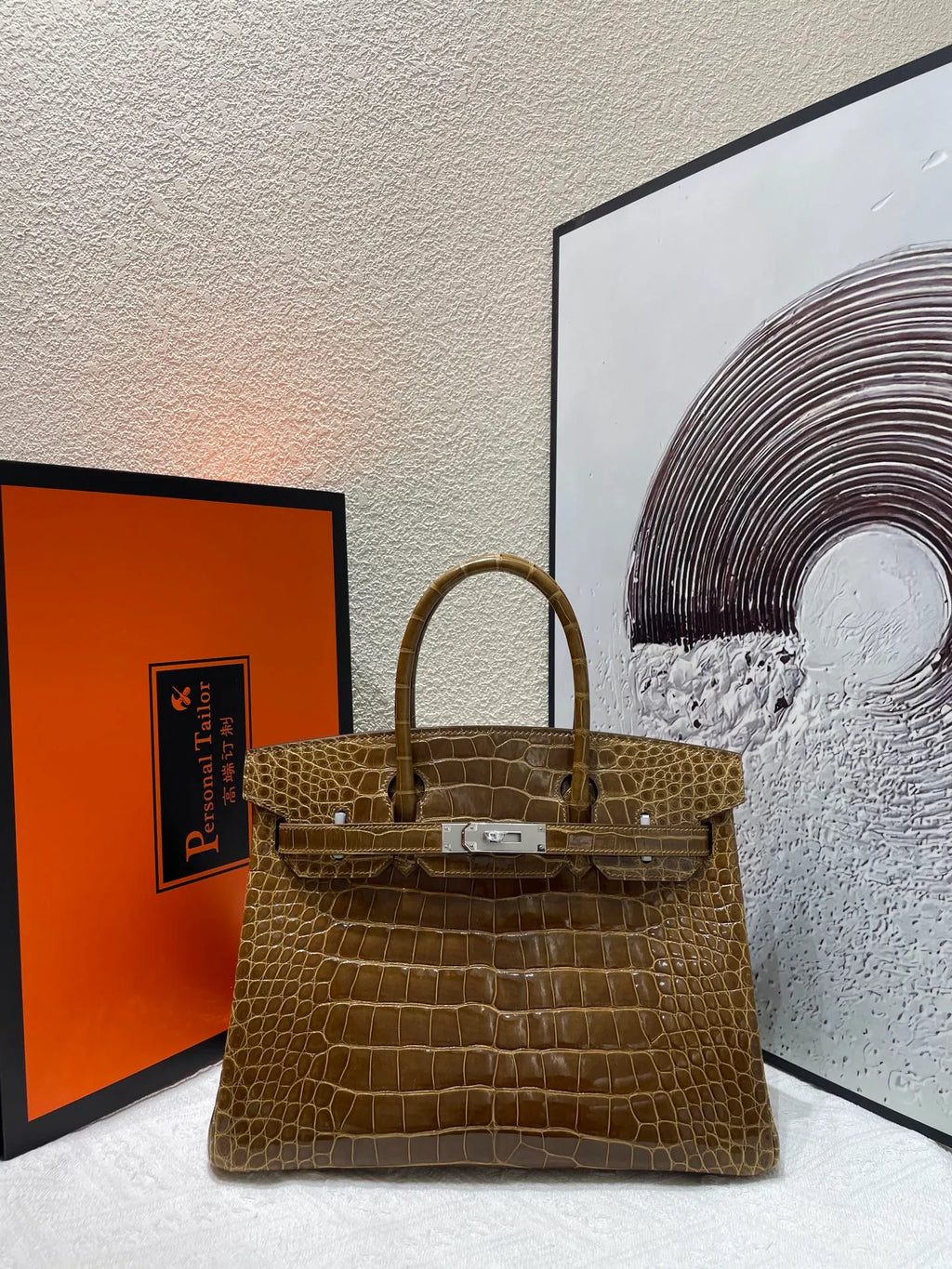 Hermès Birkin 30 Shiny Alligator Handbag Havana Silver
