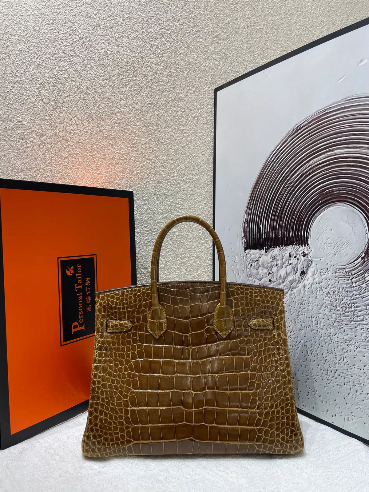 Hermès Birkin 30 Shiny Alligator Handbag Havana Silver