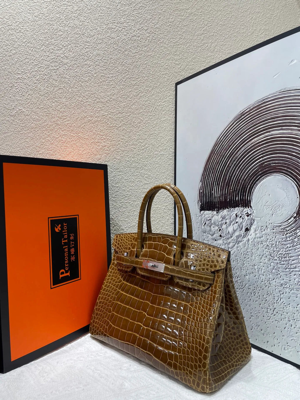 Hermès Birkin 30 Shiny Alligator Handbag Havana Silver