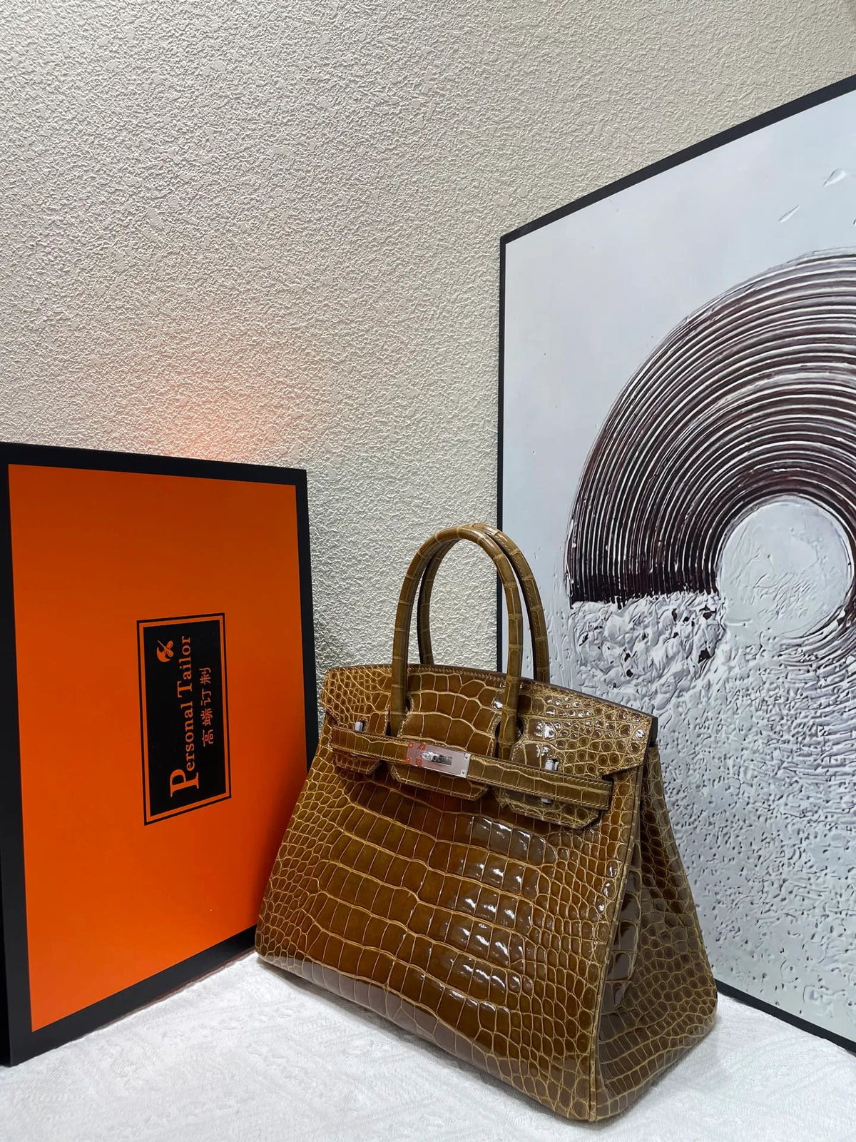 Hermès Birkin 30 Shiny Alligator Handbag Havana Silver