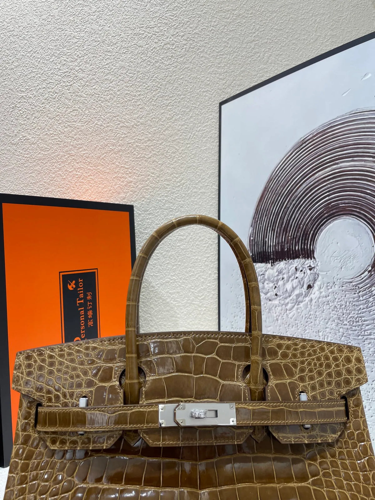 Hermès Birkin 30 Shiny Alligator Handbag Havana Silver