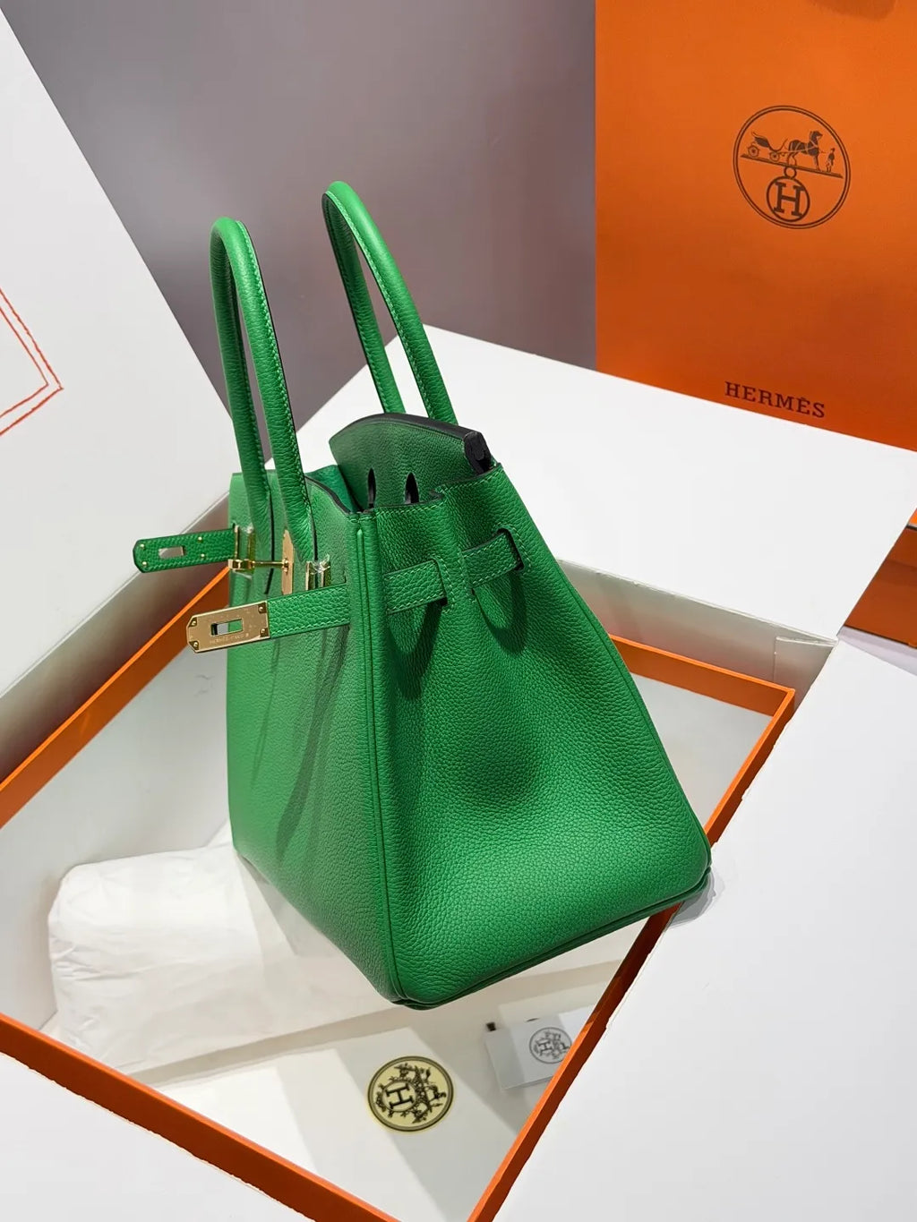 Hermès Birkin 30 Togo Leather Handbag Bamboo Green