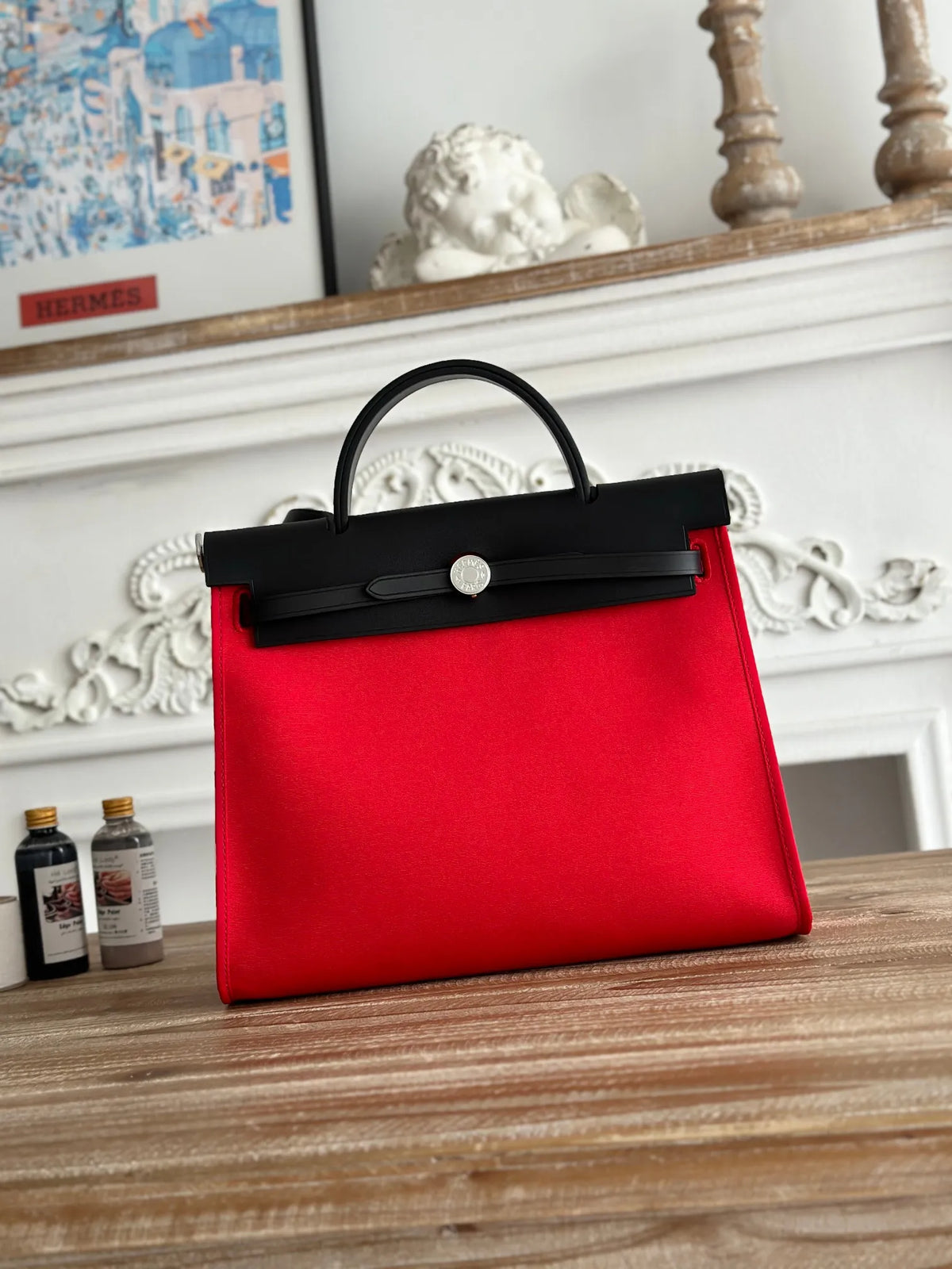 Hermès Herbag 31 Canvas and Leather Shoulder Bag